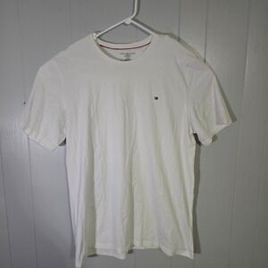 Tommy Hilfiger Mens XXL White Short Sleeve T-Shirt Embroidered Flag Logo Cotton